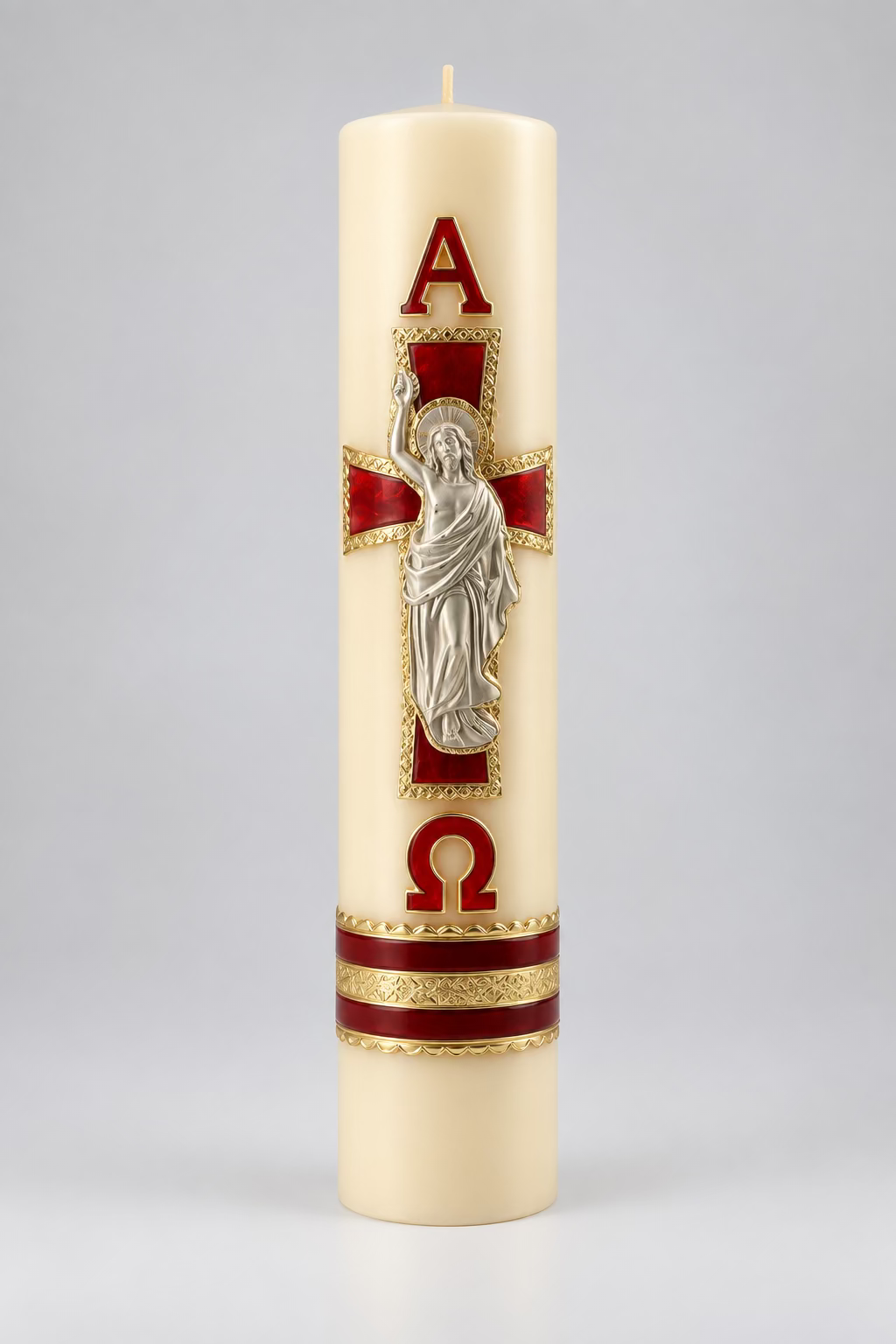 Cirio Pascual con Cristo resucitado 10x44cm