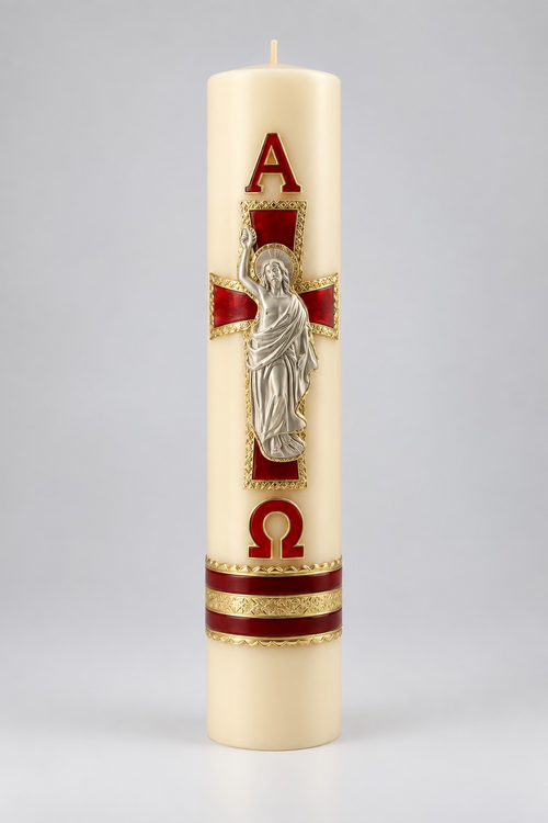 Cirio Pascual con Cristo resucitado 10x44cm