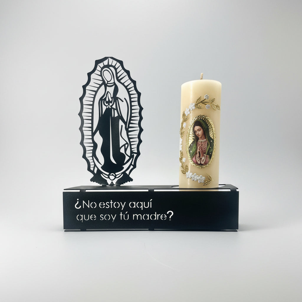 Silueta Virgen con Frase en acero y cirio