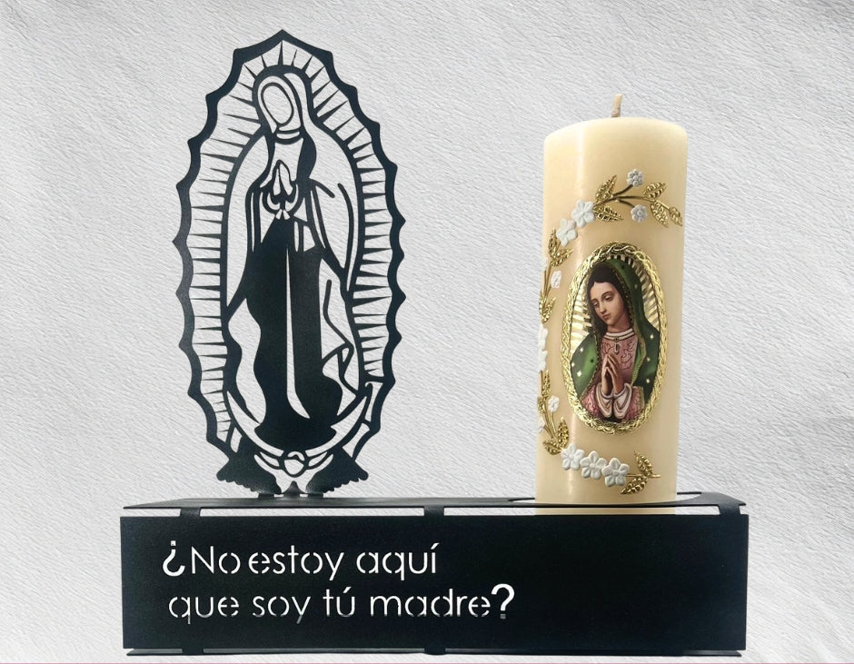 Silueta Virgen Frase en acero y cirio